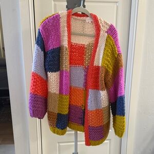 Entro Multicolor Patchwork Knit Cardigan
